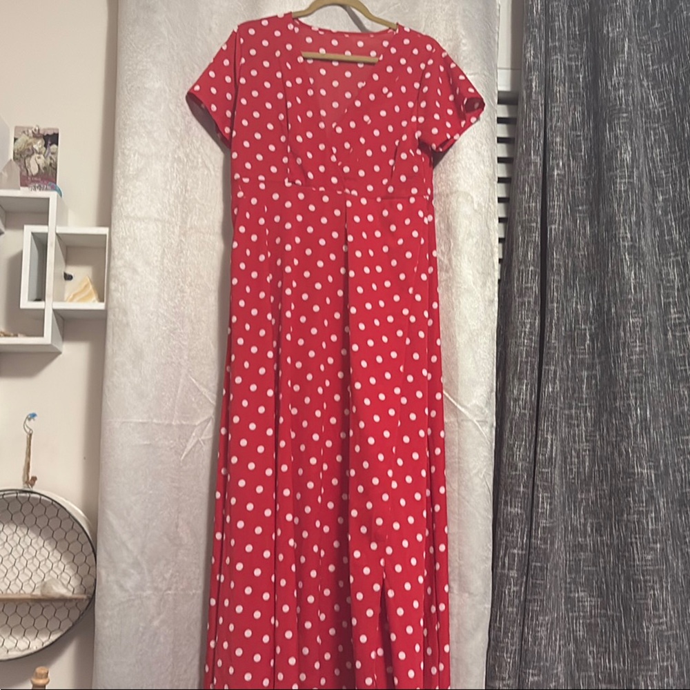 Polka Dot Maxi Dress - Red